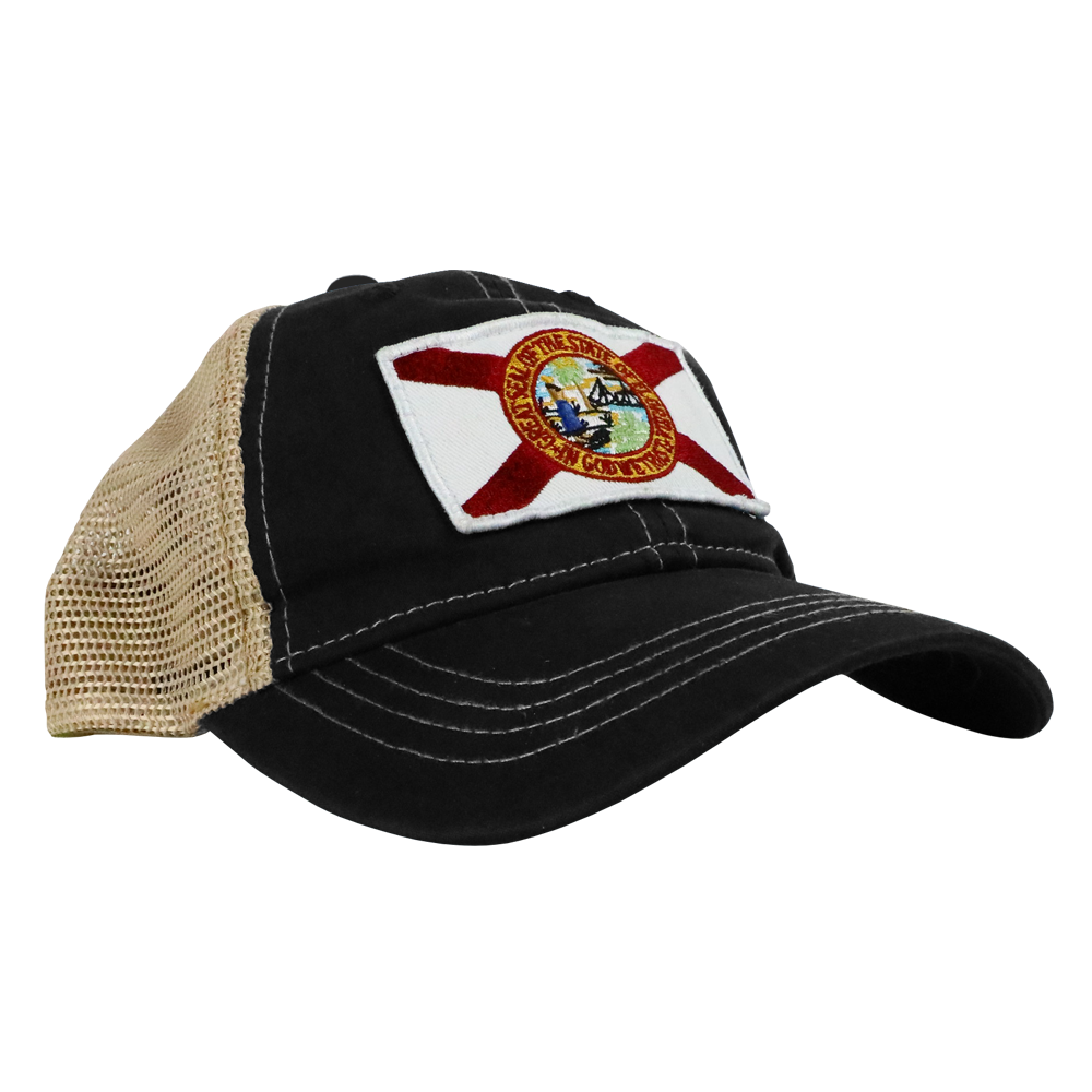 STATE FLAG PATCH BLACK /TAN MESH TRUCKER HAT – Florida Cracker Style