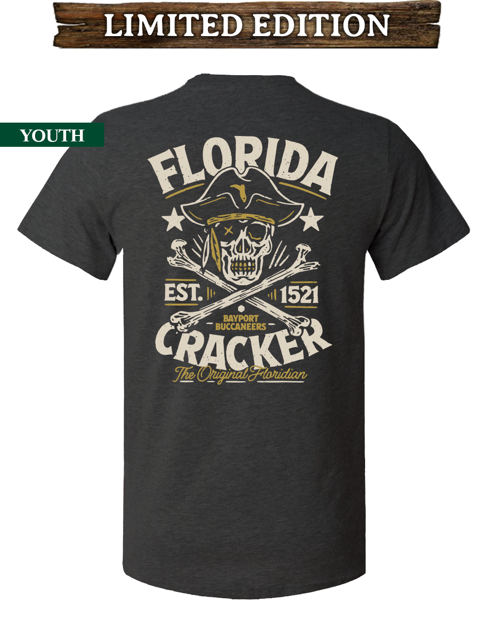 T-shirt Pirate Radio Network - Gris, Graphic, Tampa FL, Bar N Grill - Taille L Homme