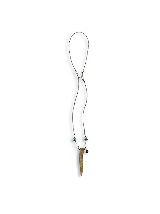 ANTLER POINT BEADED LEATHER NECKLACE
