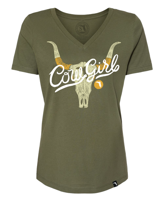 COWGIRL WOMEN'S V-NECK - MILITARY GREEN