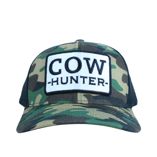 PATCH HAT - COW HUNTER - ARMY CAMO/BLACK