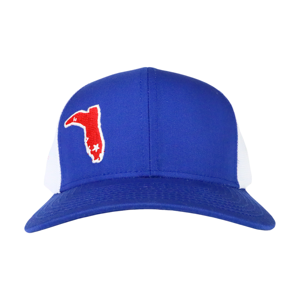 Florida Cracker Hats 6 Panel Royal Blue White Mesh Red Boot Trucker Hat