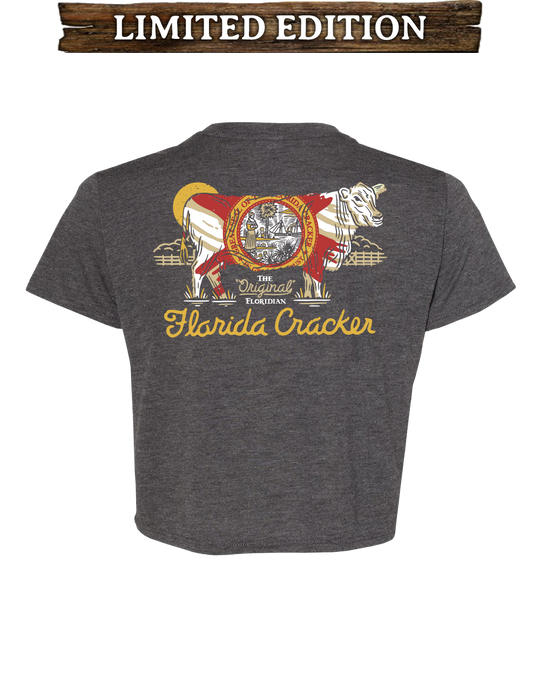 LIMITED STATE COW CROPTOP - DARK GREY