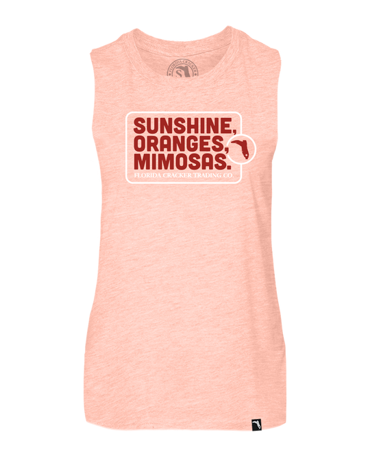 SUNSHINE ORANGES & MIMOSAS- HEATHER SUNSET- LADIES MUSCLE TANK TOP