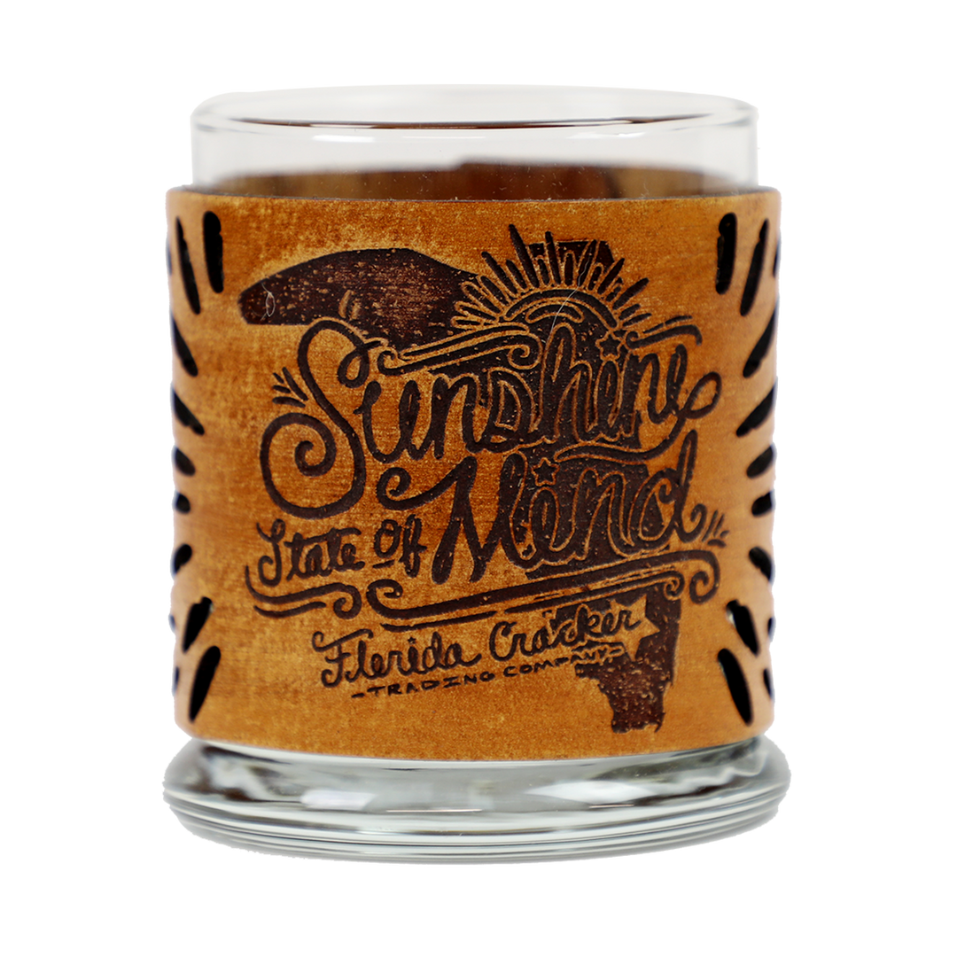 LEATHER CANDLE WRAP WITH GLASS- SUNSHINE STATE OF MIND