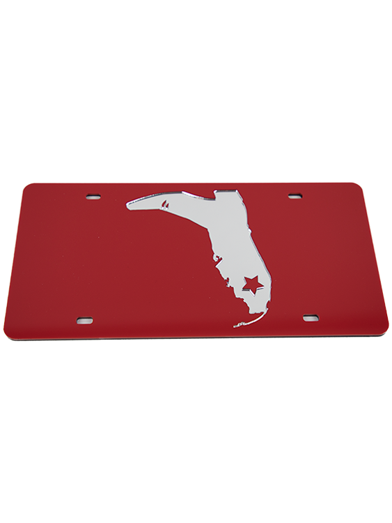 RED/CHROME LICENSE PLATE