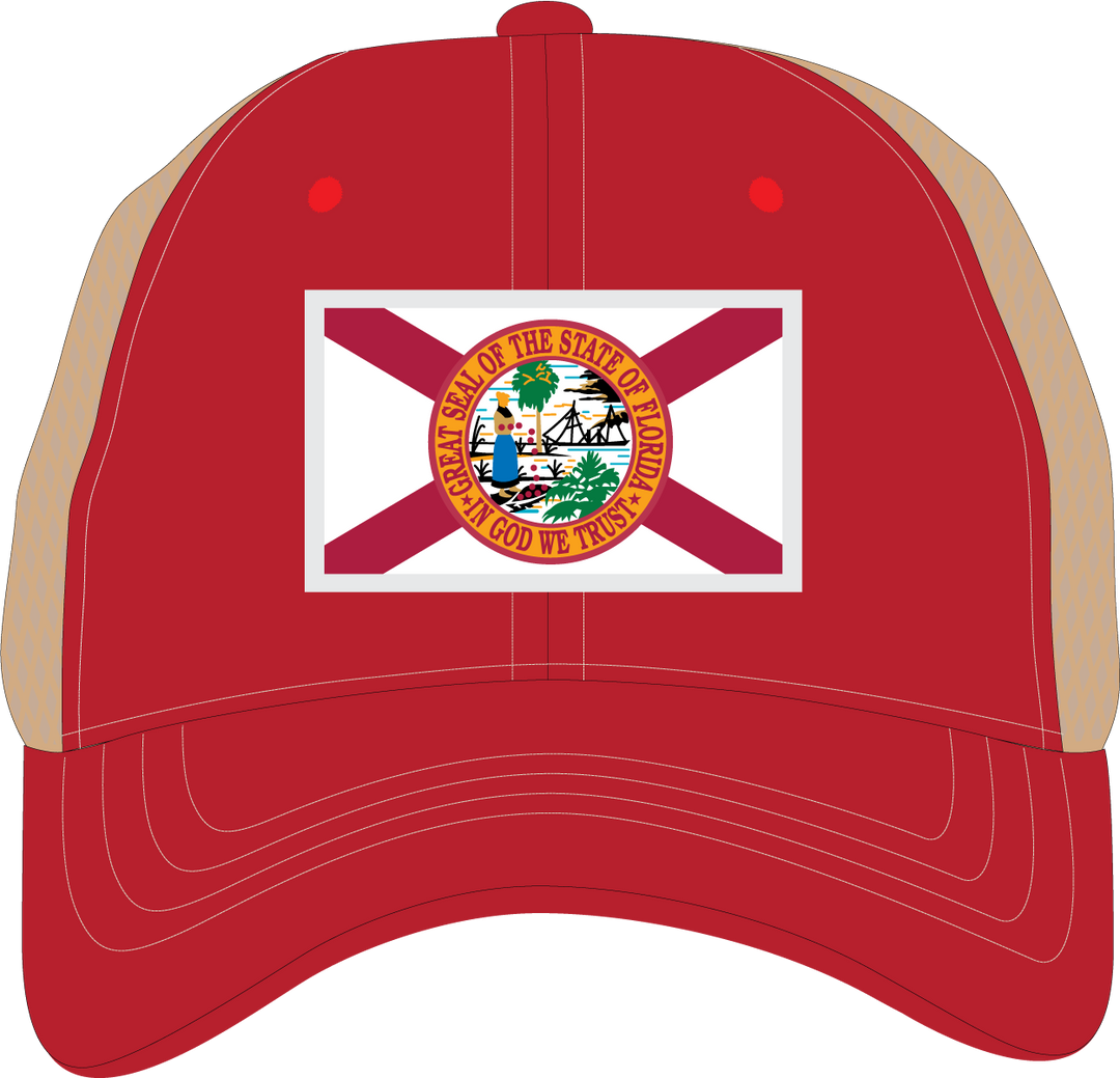 STATE FLAG PATCH RED /TAN MESH TRUCKER HAT